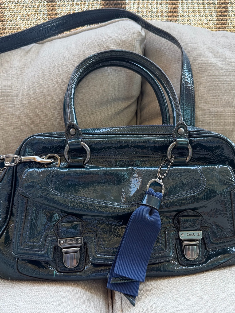 Vintage Coach Patent Leather Satchel in Navy Blue